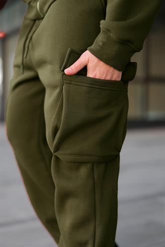 Haki Kapüşonlu Kargo Cepli Erkek Eşofman Takımı E7342