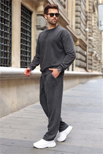 Kahverengi Yıkamalı Bisiklet Yaka Regular Fit Erkek Sweatshirt E7369