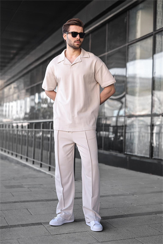 Taş Rengi Polo Yaka Erkek Alt Üst Takım E7356