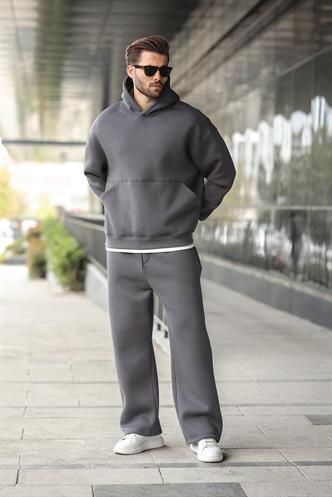 Füme Kapüşonlu Kanguru Cep Erkek Eşofman Takımı E7338