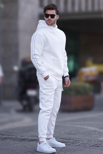 Ekru Erkek Kapüşonlu Paçası Lastikli Eşofman Takımı 5957