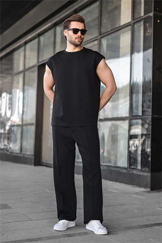 Siyah Kolsuz Erkek Tişört Eşofman Takımı E7354