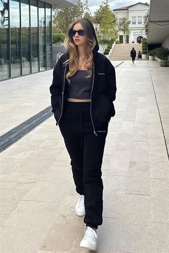 Siyah Kapüşonlu Fermuarlı Eşofman Takımı MG2227