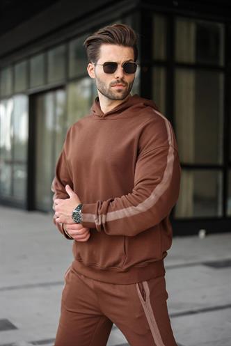 Acı Kahverengi Kanguru Cep Kapüşonlu Erkek Eşofman Takımı E7336