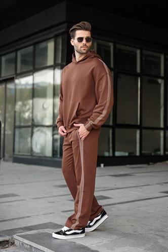 Acı Kahverengi Kanguru Cep Kapüşonlu Erkek Eşofman Takımı E7336