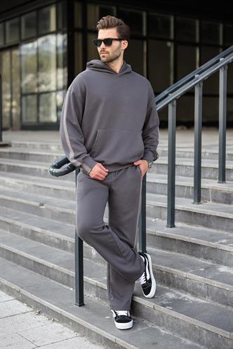 Füme Kanguru Cep Kapüşonlu Erkek Eşofman Takımı E7336