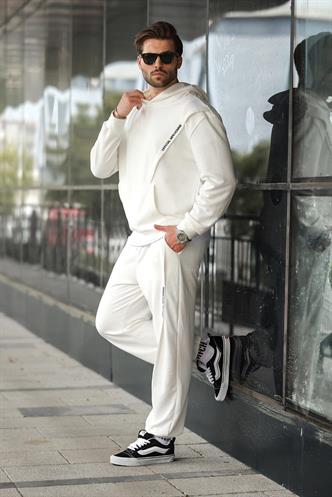 Beyaz Kapüşonlu Kanguru Cep Erkek Eşofman Takımı E7325