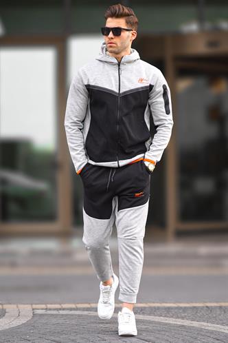 Turuncu Gri Fermuarlı Erkek Eşofman Takımı 5697