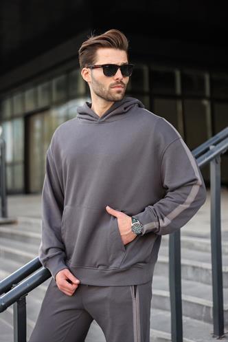 Füme Kanguru Cep Kapüşonlu Erkek Eşofman Takımı E7336