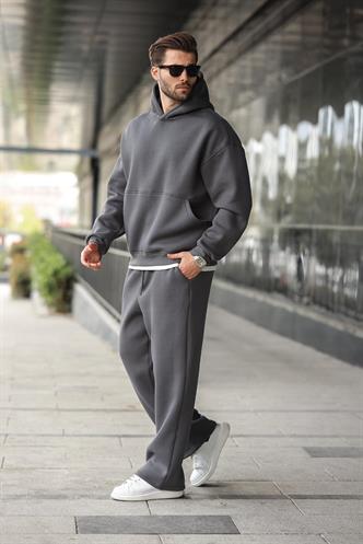 Füme Kapüşonlu Kanguru Cep Erkek Eşofman Takımı E7338