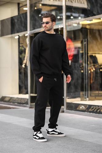 Siyah Bisiklet Yaka Basic Eşofman Takımı E7329