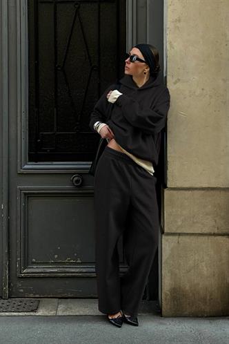 Siyah Kapüşonlu Basic Kadın Eşofman Takımı MG2533