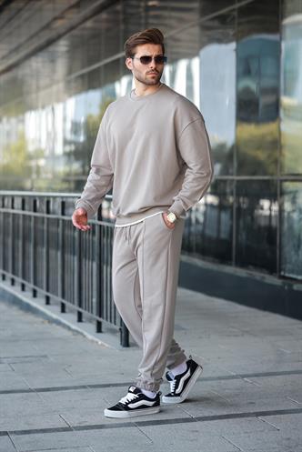 Boyalı Gri Bisiklet Yaka Basic Erkek Eşofman Takımı E7323