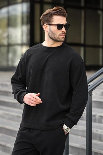 Siyah Bisiklet Yaka Erkek Eşofman Takımı E7337