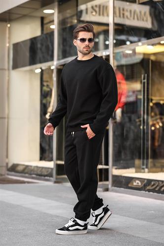 Siyah Bisiklet Yaka Basic Eşofman Takımı E7329