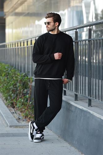 Siyah Bisiklet Yaka Basic Erkek Eşofman Takımı E7323