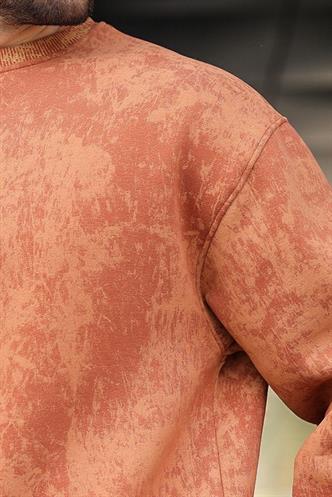 Kahverengi Bisiklet Yaka Batik Desenli Erkek Sweatshirt Pantolon Takım E7344