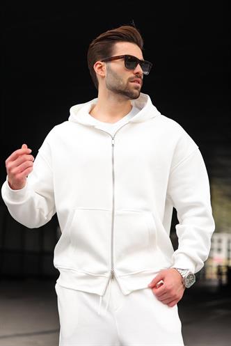 Ekru Çift Fermuarlı Kapüşonlu Eşofman Takımı E7345