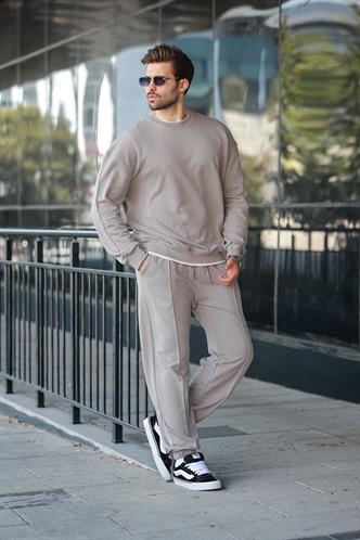 Boyalı Gri Bisiklet Yaka Basic Erkek Eşofman Takımı E7323