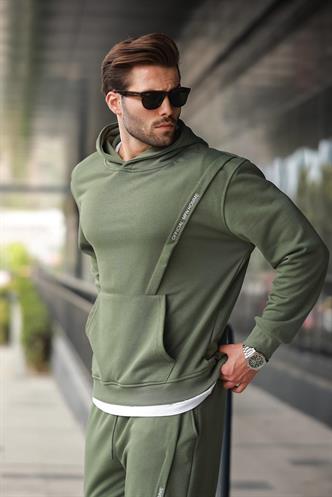 Haki Kapüşonlu Kanguru Cep Erkek Eşofman Takımı E7325