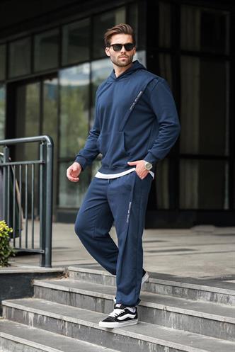 Lacivert Kapüşonlu Kanguru Cep Erkek Eşofman Takımı E7325