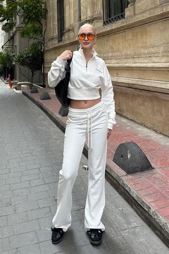 Ekru İspanyol Paça Kadın Eşofman Takımı MG2203