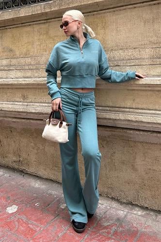 Soluk Mavi İspanyol Paça Kadın Eşofman Takımı MG2203