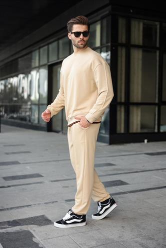 Bej Bisiklet Yaka Basic Erkek Eşofman Takımı E7323