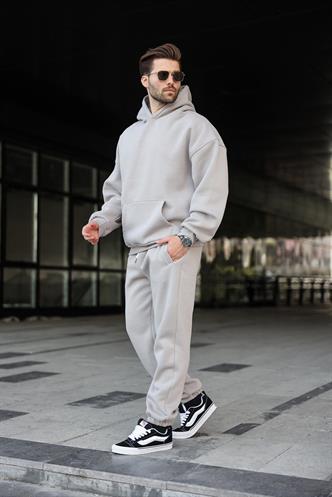 Boyalı Gri Kapşonlu Basic Eşofman Takımı 5925