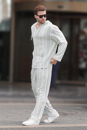 Yeşil Kapüşonlu Jakar Kumaş Cep Detaylı Eşofman Takımı 5958