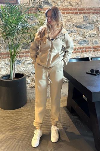 Bej Kapüşonlu Fermuarlı Eşofman Takımı MG2227