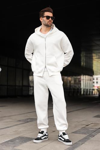 Ekru Çift Fermuarlı Kapüşonlu Eşofman Takımı E7345