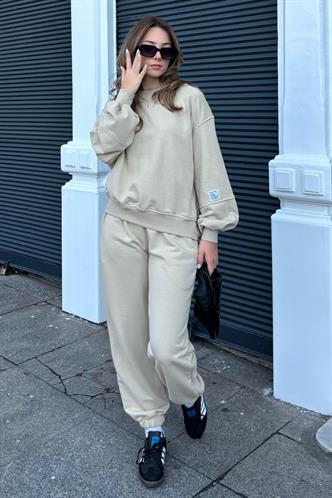 Bej Bisiklet Yaka Arma Detaylı Kadın Eşofman Takımı MG2186