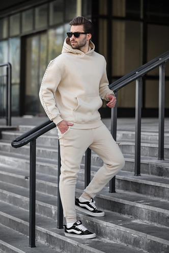 Bej Erkek Kapüşonlu Paçası Lastikli Eşofman Takımı 5957