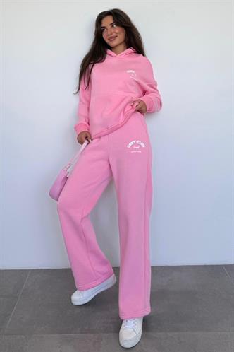 Pembe Kapüşonlu Baskılı Kadın Eşofman Takımı MG2524