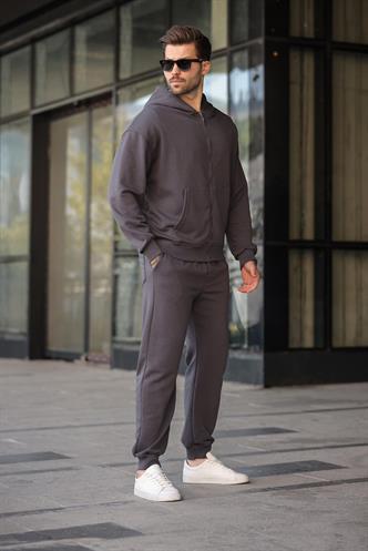 Füme Kapüşonlu Fermuarlı Basic Erkek Eşofman Takımı E7331