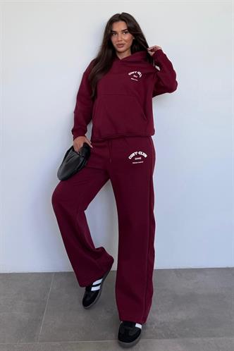 Bordo Kapüşonlu Baskılı Kadın Eşofman Takımı MG2524