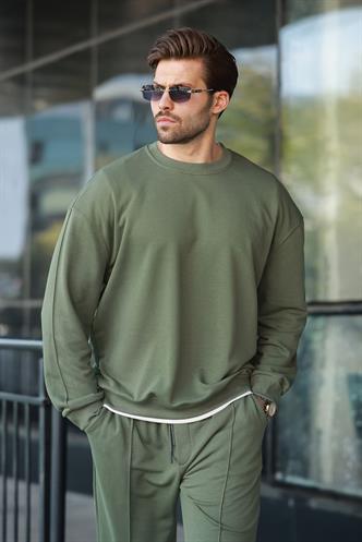 Haki Bisiklet Yaka Basic Erkek Eşofman Takımı E7323