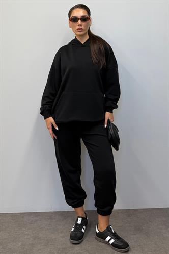 Siyah Kapüşonlu Kadın Eşofman Takımı MG1225