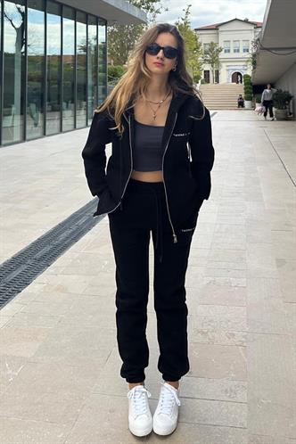 Siyah Kapüşonlu Fermuarlı Eşofman Takımı MG2227
