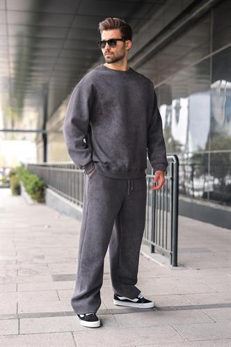 Füme Bisiklet Yaka Batik Desenli Erkek Sweatshirt Pantolon Takım E7344