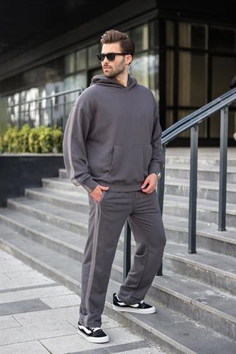 Füme Kanguru Cep Kapüşonlu Erkek Eşofman Takımı E7336