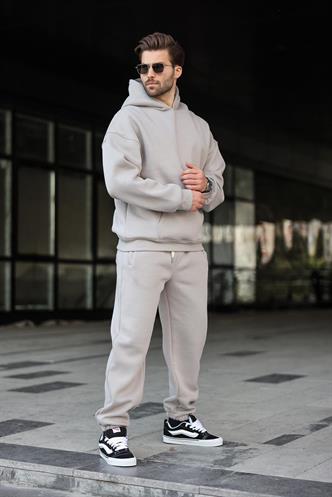 Boyalı Gri Kapşonlu Basic Eşofman Takımı 5925