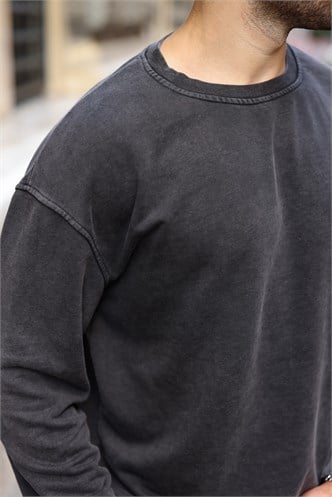 Kahverengi Yıkamalı Bisiklet Yaka Regular Fit Erkek Sweatshirt E7369