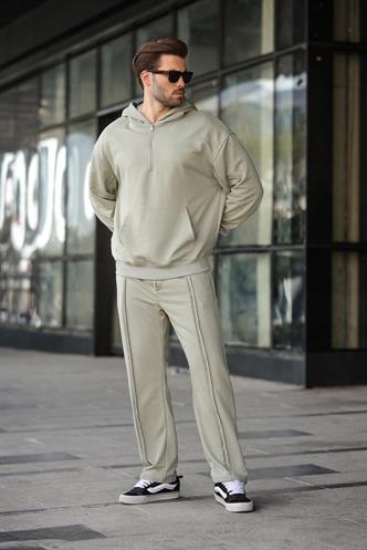 Mint Yeşili Yarım Fermuarlı Kapüşonlu Erkek Eşofman Takımı E7332