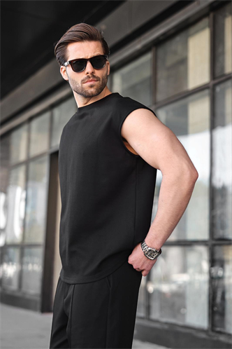 Siyah Kolsuz Erkek Tişört Eşofman Takımı E7354