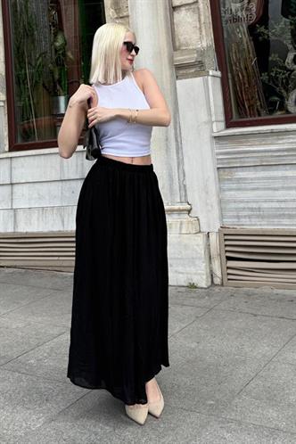 Siyah Vual Kumaş Basic Kadın Uzun Boy Kadın Etek Mg2366
