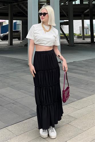 Siyah Basic Uzun Pileli Kadın Etek MG2071