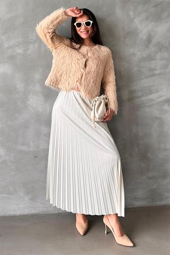 Ekru Pileli Kadın Etek MG2318