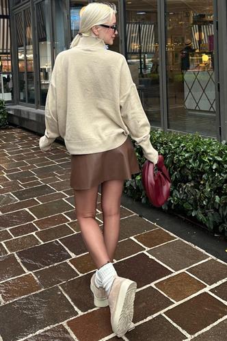 Kahverengi Mini Boy Kadın Deri Etek MG2298